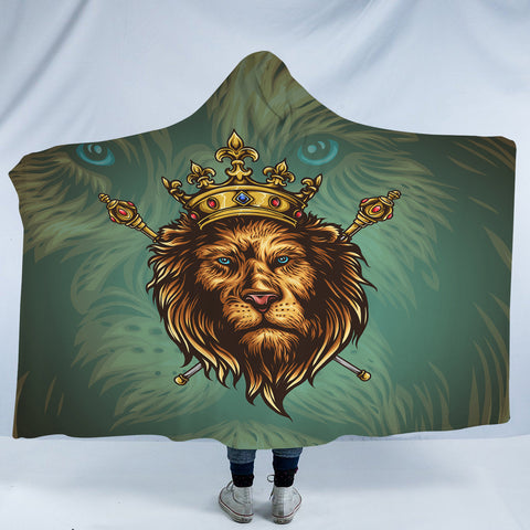 Image of Golden King Crown Lion Green Theme SWLM5172 Hooded Blanket