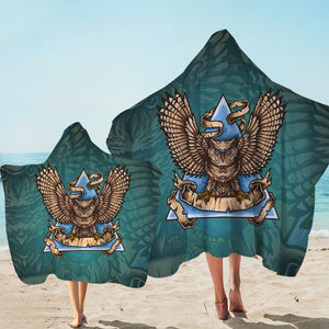 Old School Flying Owl Triangle Green Theme SWLS5173 Hooded Towel