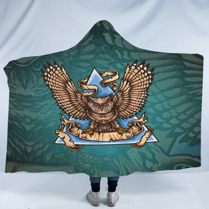 Old School Flying Owl Triangle Green Theme SWLM5173 Hooded Blanket
