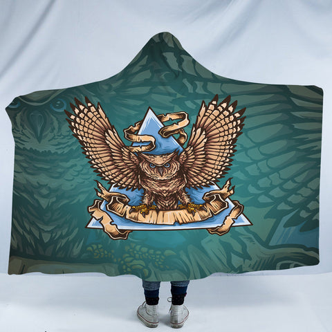Image of Old School Flying Owl Triangle Green Theme SWLM5173 Hooded Blanket