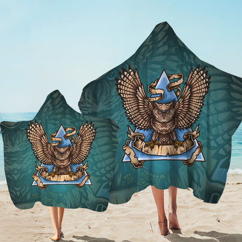 Image of Old School Flying Owl Triangle Green Theme SWLS5173 Hooded Towel