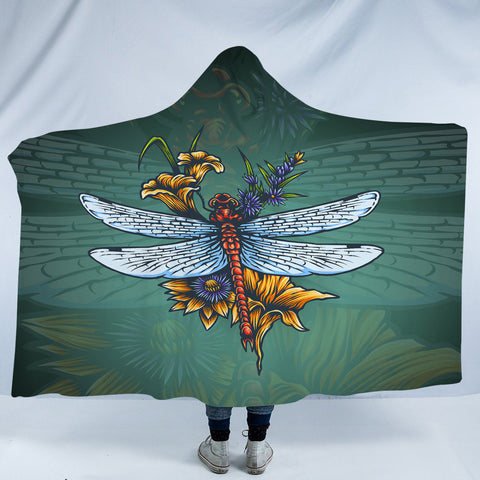Image of Old School Color Floral Dragonfly SWLM5174 Hooded Blanket