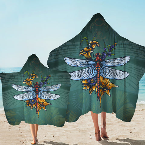 Image of Old School Color Floral Dragonfly SWLS5174 Hooded Towel