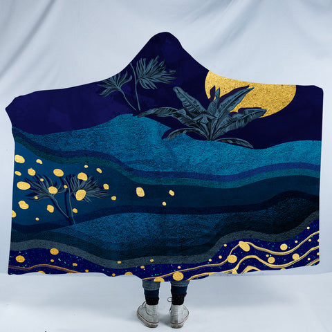 Image of Desert Night Screne Yellow Moon Navy Theme SWLM5175 Hooded Blanket