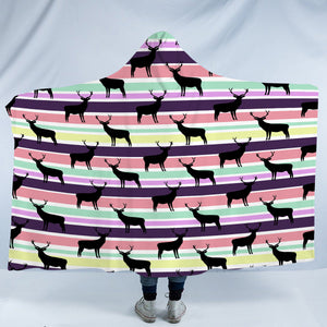 Multi Black Deer Coloful Stripes SWLM5191 Hooded Blanket