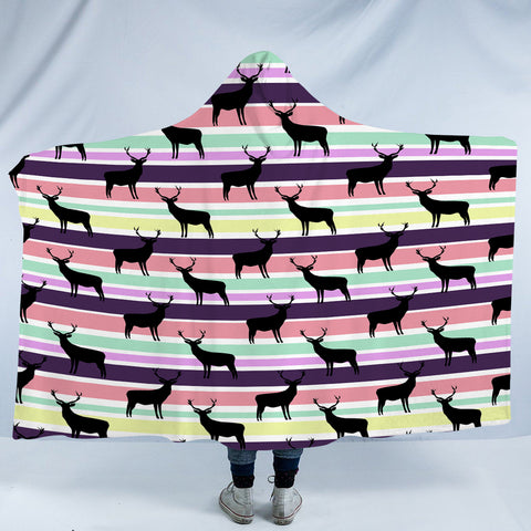 Image of Multi Black Deer Coloful Stripes SWLM5191 Hooded Blanket