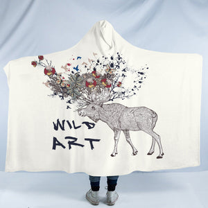 Floral Deer Sketch Wild Art SWLM5192 Hooded Blanket