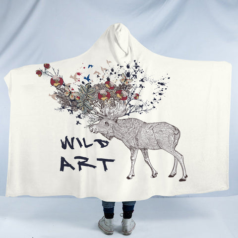 Image of Floral Deer Sketch Wild Art SWLM5192 Hooded Blanket