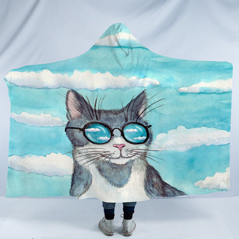 Image of Cute Sunglasses Cat Light Cloud SWLM5195 Hooded Blanket