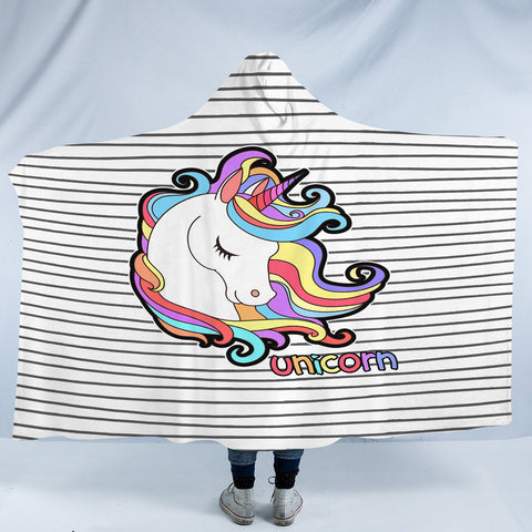 Image of Pastel Sleeping Unicorn Head Stripes SWLM5200 Hooded Blanket