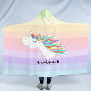 Happy Colorful Unicorn Pastel Stripes SWLM5201 Hooded Blanket