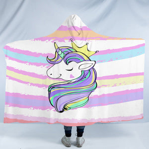 Happy Unicorn Queen Crown Colorful Stripes SWLM5203 Hooded Blanket