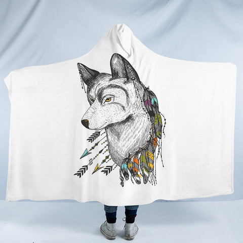 Image of Dreamcatcher Wolf White Theme SWLM5240 Hooded Blanket