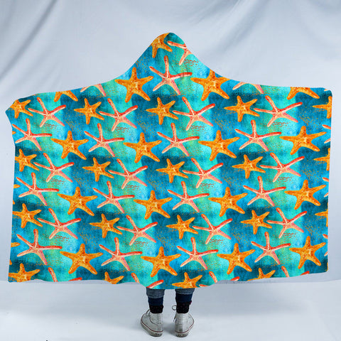 Image of Multi Watercolor Starfish SWLM5243 Hooded Blanket