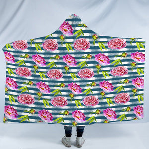 Flower Stripe Bluetint Theme SWLM5245 Hooded Blanket