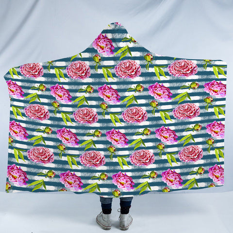 Image of Flower Stripe Bluetint Theme SWLM5245 Hooded Blanket