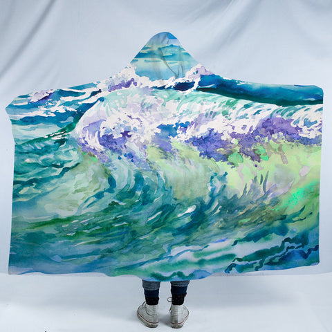 Image of Watercolor Blue Waves Japanese Art SWLM5246 Hooded Blanket