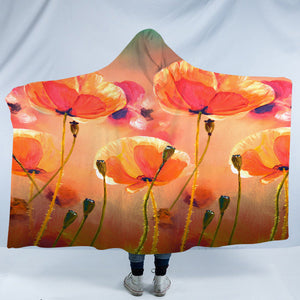 Watercolor Orange Flowers SWLM5249 Hooded Blanket