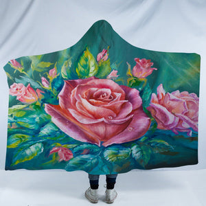 Watercolor Pink Roses Green Theme SWLM5250 Hooded Blanket