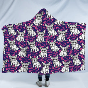 Multi Little Pug Cute Food Sketch Purple Theme SWLM5252 Hooded Blanket