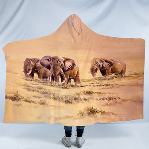 Watercolor Elephants In Desert SWLM5253 Hooded Blanket