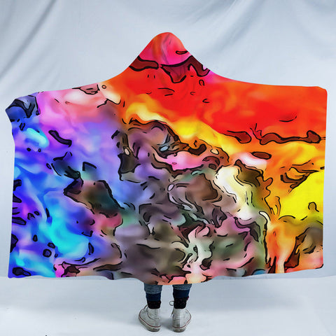 Image of Colorful Waves Watercolor SWLM5259 Hooded Blanket