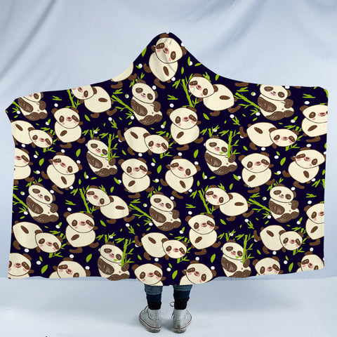 Image of Multi Cute Panda Eating SWLM5260 Hooded Blanket