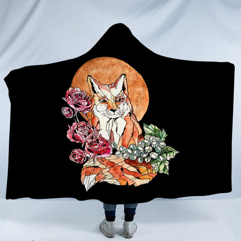 Image of Watercolor Floral Fox Illustration SWLM5266 Hooded Blanket