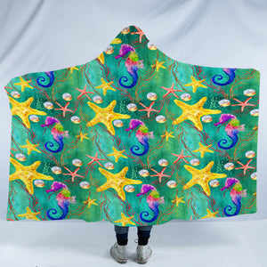 Multi Seahorses & Starfishes SWLM5328 Hooded Blanket