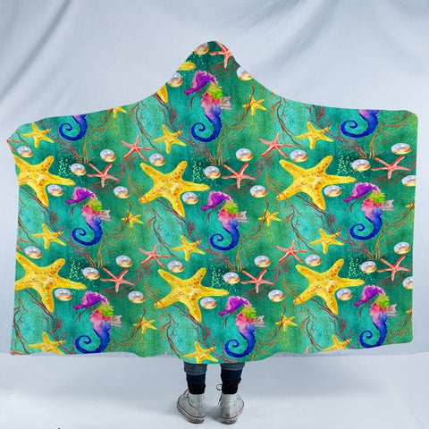 Image of Multi Seahorses & Starfishes SWLM5328 Hooded Blanket