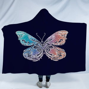 2-Tone Gradient Blue Red Butterfly Navy Theme SWLM5329 Hooded Blanket