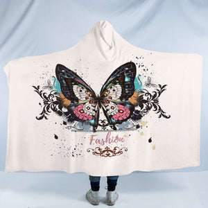 Fashion Butterfly White Theme SWLM5330 Hooded Blanket