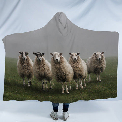 Image of Five Standing Sheeps Dark Theme SWLM5332 Hooded Blanket