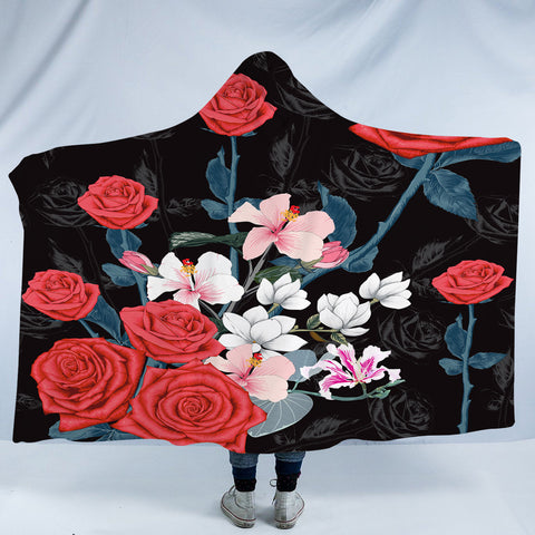 Image of Roses Black Shadow Theme SWLM5336 Hooded Blanket