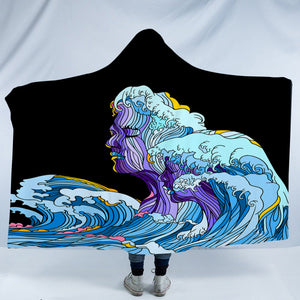 Modern Art - Face Waves Pink & Blue Illustration SWLM5338 Hooded Blanket