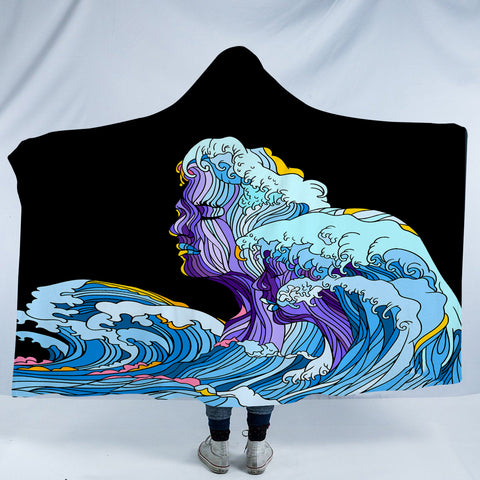 Image of Modern Art - Face Waves Pink & Blue Illustration SWLM5338 Hooded Blanket