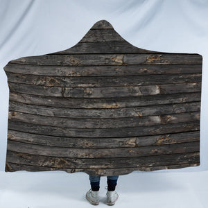 Dark Grey Desstressed Wood Pattern SWLM5339 Hooded Blanket