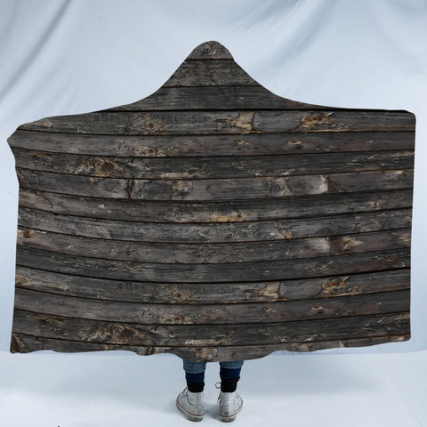 Image of Dark Grey Desstressed Wood Pattern SWLM5339 Hooded Blanket