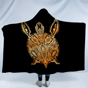 Golden Aztec Pattern Turtle SWLM5348 Hooded Blanket