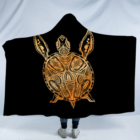 Image of Golden Aztec Pattern Turtle SWLM5348 Hooded Blanket