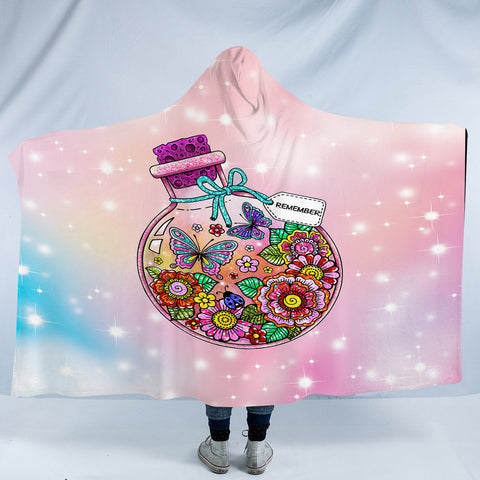 Image of Floral Butterflies Bottle Illustration Pastel Theme SWLM5350 Hooded Blanket