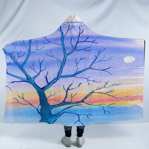 Image of Watercolor Big Tree & Rainbow Blue Theme SWLM5351 Hooded Blanket