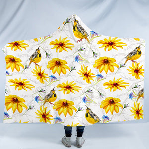 Multi Yellow Aster Flowers & Sunbirds SWLM5353 Hooded Blanket