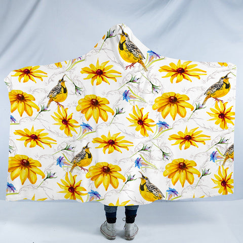 Image of Multi Yellow Aster Flowers & Sunbirds SWLM5353 Hooded Blanket