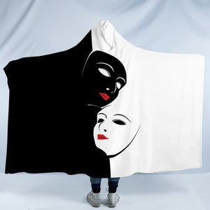 B&W Face Masks Red Lips SWLM5447 Hooded Blanket