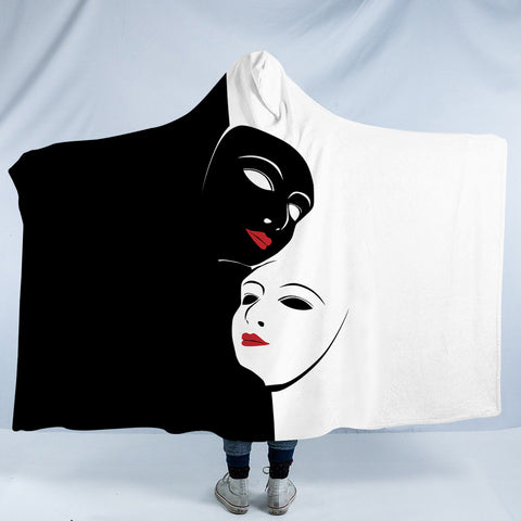 Image of B&W Face Masks Red Lips SWLM5447 Hooded Blanket