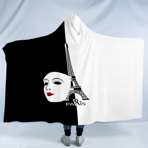 Image of B&W Paris Eiffel Tower Face Mask Red Lips SWLM5448 Hooded Blanket