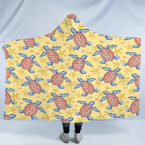 Image of Multi Ocean Turtles Yellow Theme SWLM5449 Hooded Blanket