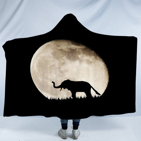 Image of Elephant Under The MoonLight SWLM5451 Hooded Blanket