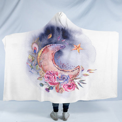 Image of Watercolor Flowers And Moon SWLM5465 Hooded Blanket